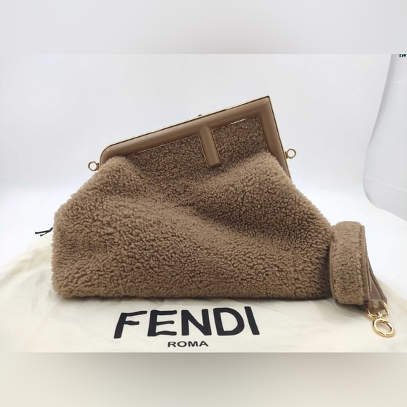 Fendi Handbags - FENDI Shearling Medium Fendi First Rosa Plaster